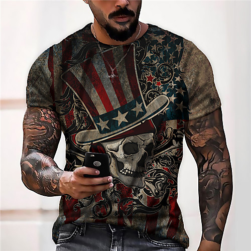 

Men's Unisex Tee T shirt Shirt 3D Print Graphic Prints Skull Print Short Sleeve Daily Tops Casual Designer Big and Tall Brown
