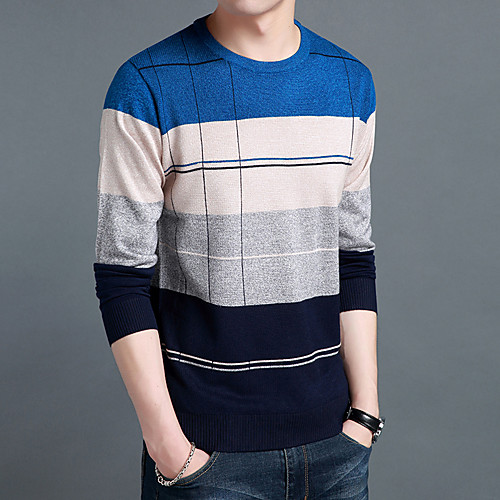

Men's Stylish Vintage Style Knitted Color Block Pullover Sweater Long Sleeve Sweater Cardigans Crew Neck Fall Winter Blue Yellow Red