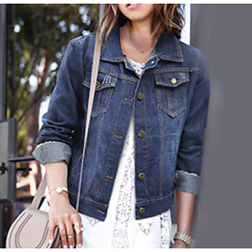 

Women's Coat Casual / Daily Summer Regular Coat Shirt Collar Regular Fit Casual Jacket Solid Color Others Blue