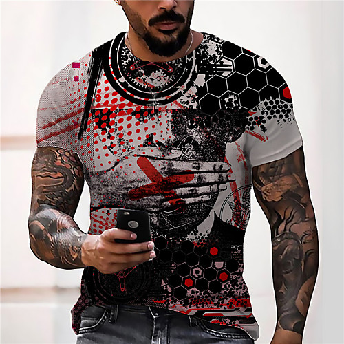 

Men's Unisex Tee T shirt Shirt 3D Print Graphic Prints Hand Print Short Sleeve Daily Tops Casual Designer Big and Tall Black / Red