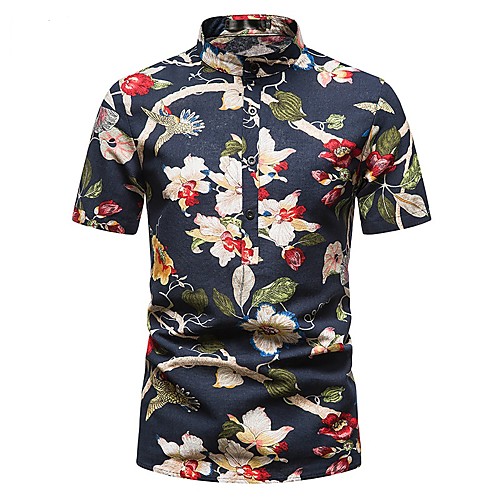 

Men's Shirt Graphic Short Sleeve Casual Tops Fashion Vintage Hawaiian Navy Blue
