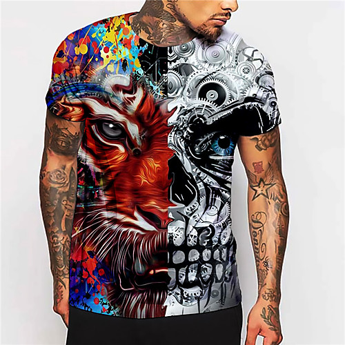 

Men's Unisex Tee T shirt Shirt 3D Print Graphic Prints Lion Print Short Sleeve Daily Tops Casual Designer Big and Tall Rainbow