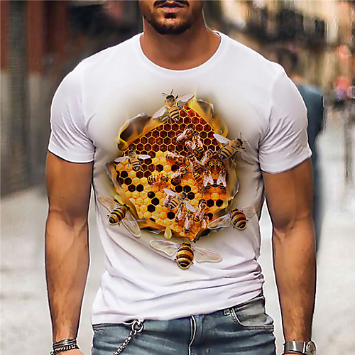 

Men's Unisex Tee T shirt Shirt 3D Print Graphic Prints Honeycomb Print Short Sleeve Daily Tops Casual Designer Big and Tall White
