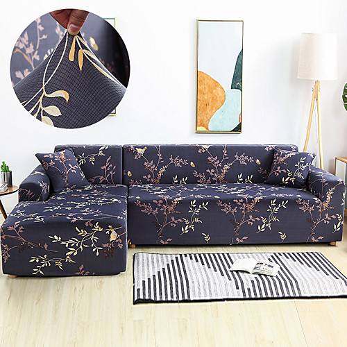 

Golden Leaf Sofa Cover 1-Piece Couch Cover Fit for 1-4 Seater L-shape Couch Soft Stretch Slipcover Spandex Jacquard Fabric Easy to Install(1 Free Cushion Cover)