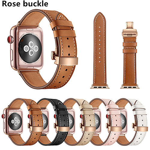 

For Apple Watch Band Genuine Leather Strap For Apple Watch 42mm 38mm 40mm 44mm Butterfly Clasp Bracelet for iWatch 6 SE 5 4 3 2