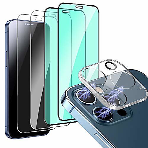 

compatible for iphone 12 pro max (6.7) screen protector 2 pack [hd tempered glass] 2 pack [eye protection] blocks excessive harmful light filter [case friendly]1 clear camera protector 2020