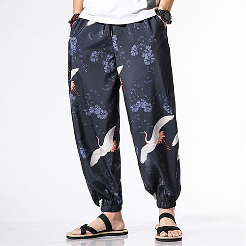 

Men's Stylish Chinoiserie Pants Chinos Pants Animal Blue White Black