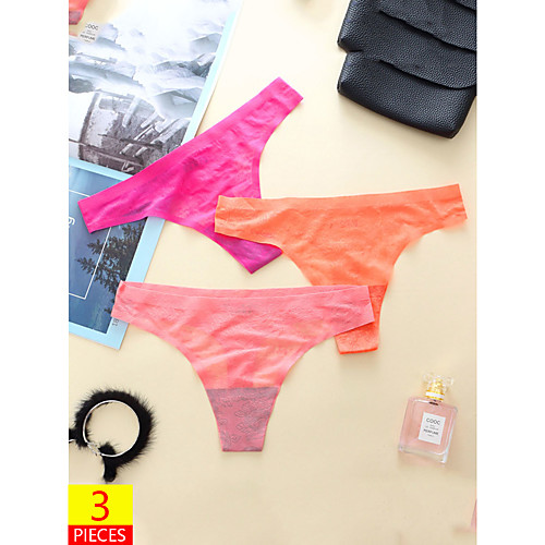 

Women's Print G-strings & Thongs Panties Micro-elastic Low Waist 3 Pieces Multi color One-Size