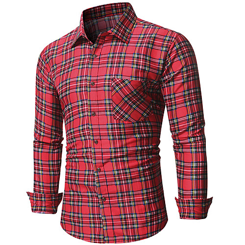 

Men's Shirt Lattice Long Sleeve Vacation Tops Streetwear Red
