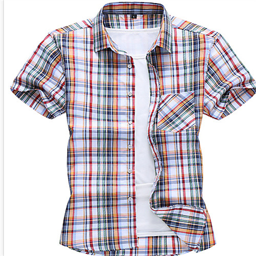 

Men's Shirt Lattice Short Sleeve Casual Tops Casual White