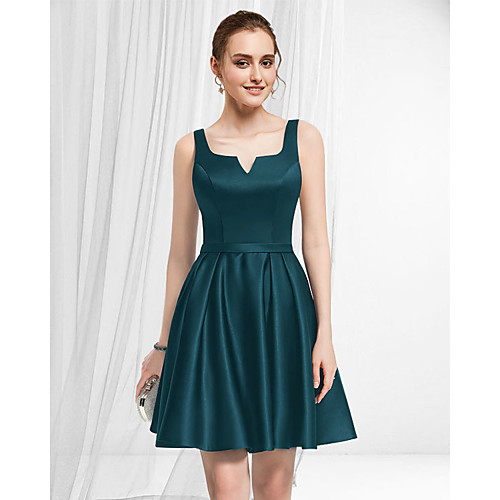 

A-Line Empire Minimalist Homecoming Party Wear Dress V Neck Sleeveless Short / Mini Satin with Pleats 2021