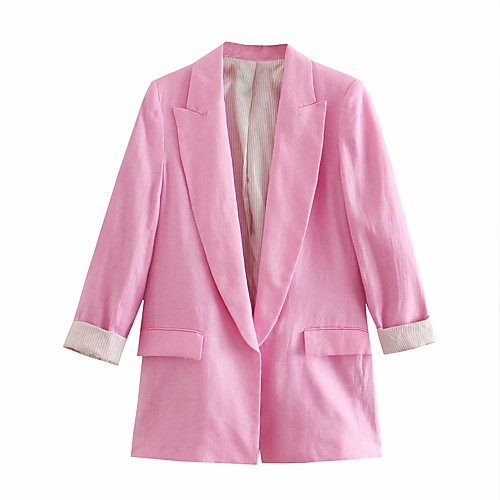 

Women's Blazer Causal Fall Regular Coat V Neck Slim Fit Casual Jacket Solid Color Modern Style Blue Blushing Pink