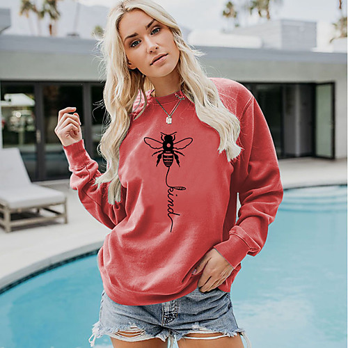 

Women's Sweatshirt Pullover Text Bee Print Daily Sports Hot Stamping Sportswear Streetwear Hoodies Sweatshirts Blue Wine Red