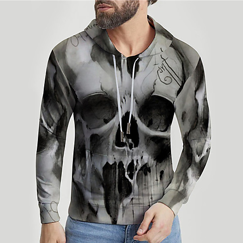 

Men's Unisex Hoodie Graphic Prints Skull Print Daily Sports 3D Print 3D Print Casual Hoodies Sweatshirts Gray