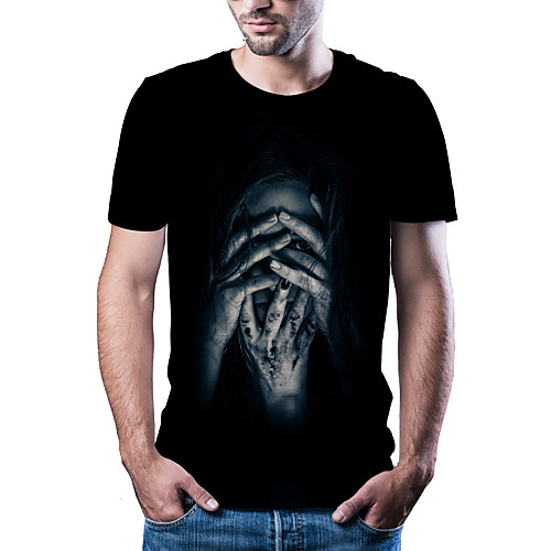 

Men's T shirt Other Prints Graphic Hand Grimace Print Short Sleeve Daily Tops Cotton Simple Comfortable Black