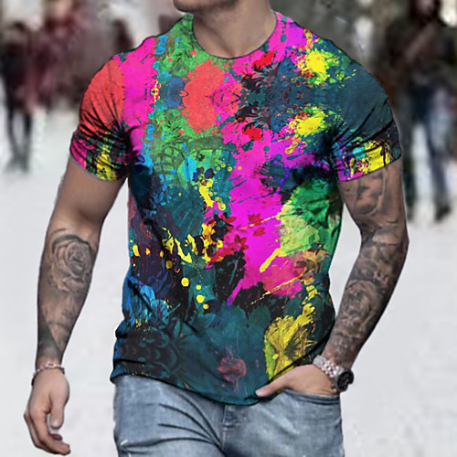 

Men's Tee T shirt Shirt 3D Print Graphic Graphic Prints Colorful Plus Size Short Sleeve Casual Tops Basic Designer Slim Fit Big and Tall Blushing Pink