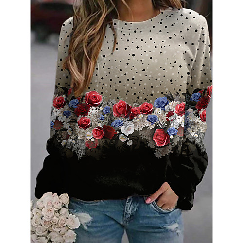 

Women's Sweatshirt Pullover Floral Color Block 3D 3D Print Daily Sports 3D Print Active Streetwear Hoodies Sweatshirts Black