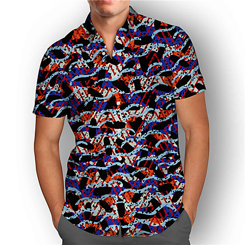 

Men's Shirt 3D Print Abstract Plus Size 3D Print Button-Down Short Sleeve Street Tops Casual Fashion Breathable Comfortable Blue