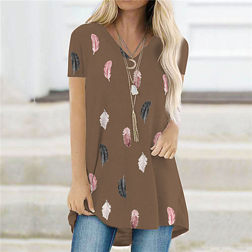 

Women's T Shirt Dress Tee Dress Short Mini Dress Wine Gray White Black Brown Navy Blue Short Sleeve Print Print Summer V Neck Casual 2021 S M L XL XXL 3XL 4XL 5XL