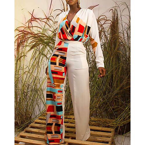 

Women's Elegant Causal Daily Holiday 2021 White Jumpsuit Multi Color Print