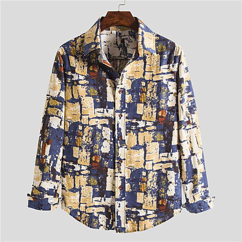 

Men's Shirt Crack Button-Down Long Sleeve Street Tops Casual Comfortable Yellow
