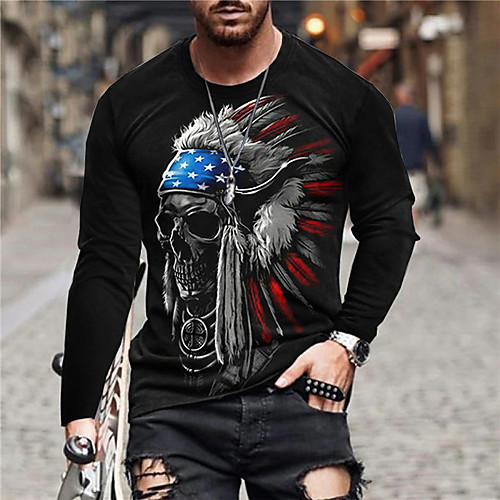 

Men's Unisex Tee T shirt Shirt 3D Print Graphic Prints Skull Print Long Sleeve Daily Tops Casual Designer Big and Tall Black