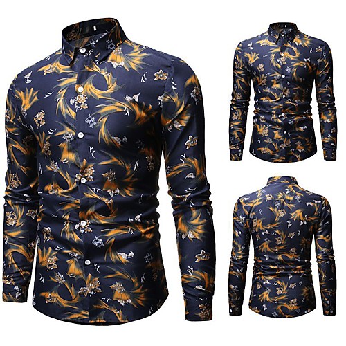 

Men's Shirt Other Prints Graphic Long Sleeve Casual Tops Casual Soft Breathable Navy Blue