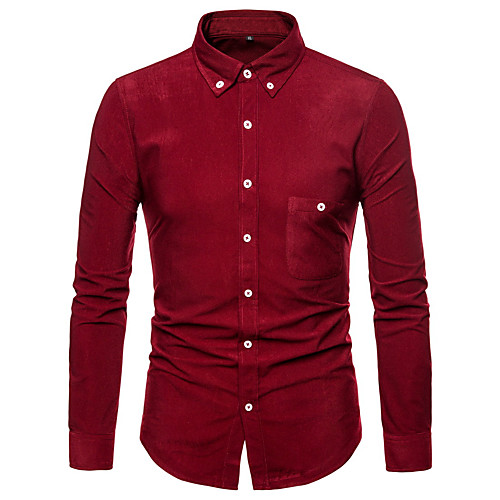 

Men's Shirt Solid Color Long Sleeve Casual Tops Corduroy Simple Fashion Khaki Royal Blue White