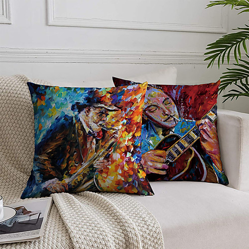 

Oil Painting Style Double Side Cushion Cover 2PC Soft Decorative Square Throw Pillow Cover Cushion Case Pillowcase for Bedroom Livingroom Superior Quality Machine Washable Outdoor Cushion for Sofa Couch Bed Chair