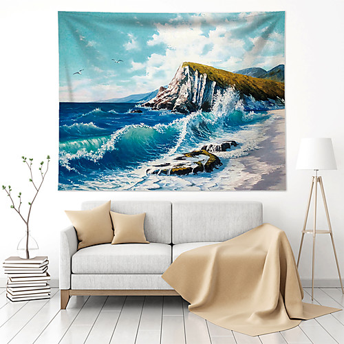 

Oil Painting Style Wall Tapestry Art Decor Blanket Curtain Hanging Home Bedroom Living Room Decoration Polyester Ocean Landscape