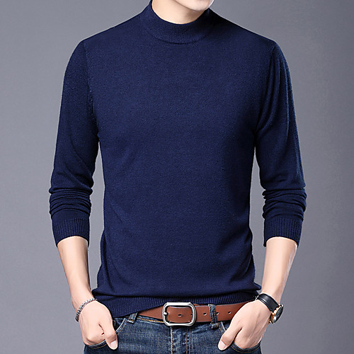 

Men's Stylish Vintage Style Knitted Solid Color Pullover Sweater Long Sleeve Sweater Cardigans Turtleneck Fall Winter Yellow Gray Green