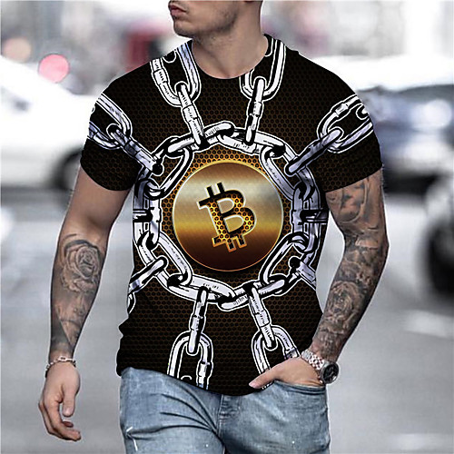 

Men's Unisex Tee T shirt Shirt 3D Print Graphic Prints Bitcoin Print Short Sleeve Daily Tops Casual Designer Big and Tall Black