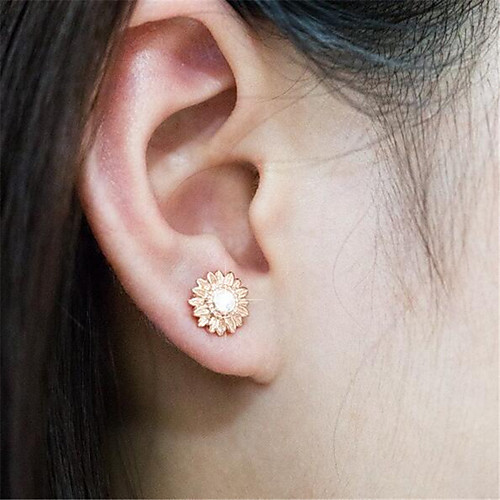 

Women's Stud Earrings 3D Sunflower Fashion 18K Gold Plated Earrings Jewelry Rose Gold / Silver / Gold For Christmas Halloween Party Evening Gift Date 1 Pair