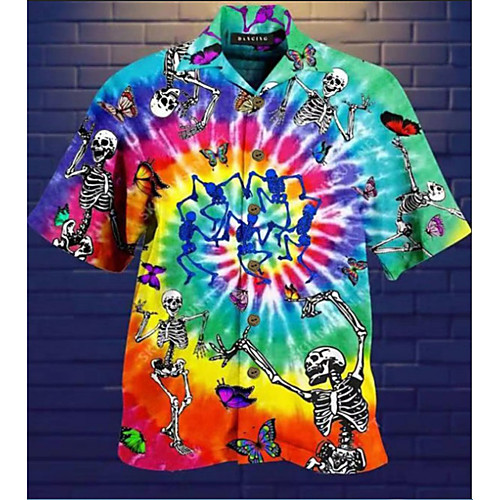 

Men's Shirt 3D Print Skull 3D Print Short Sleeve Holiday Tops Beach Blue
