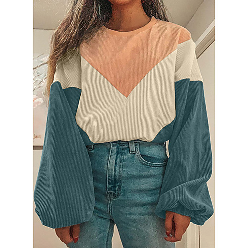 

Women's Sweatshirt Pullover Color Block Oversized Patchwork Daily Sports Sportswear Streetwear Hoodies Sweatshirts Blue Green
