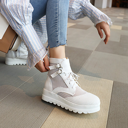 

Women's Boots Combat Boots Summer Boots Wedge Heel Round Toe Booties Ankle Boots Mesh PU Buckle Lace-up Solid Colored White Black / Booties / Ankle Boots / Booties / Ankle Boots