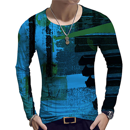 

Men's Unisex Tee T shirt Shirt 3D Print Graphic Prints Graffiti Print Long Sleeve Daily Tops Casual Designer Big and Tall Blue Yellow