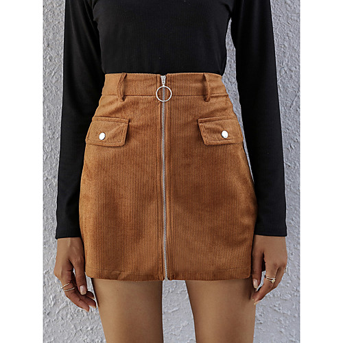 

Women's Vacation Casual / Daily Basic Streetwear Short Skirts Solid Colored Black Brown