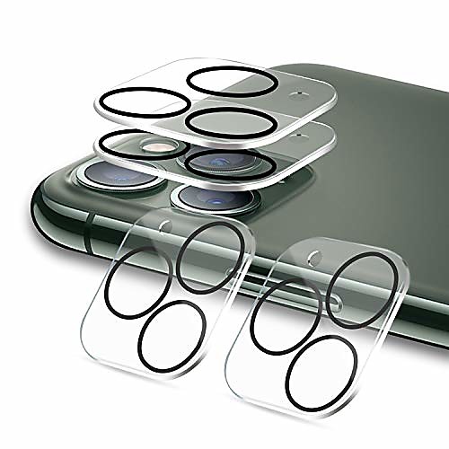

[4 pack] for iphone 11 pro/iphone 11 pro max camera lens protector clear [new version] add cameras flash circle camera cover sticker 9h tempered glass hd anti-scratch easy install (5.8/6.5)