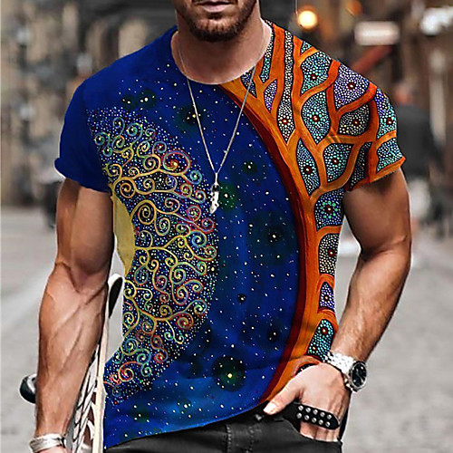 

Men's Unisex Tee T shirt Shirt 3D Print Tribal Graphic Prints Print Short Sleeve Daily Tops Casual Designer Big and Tall Blue