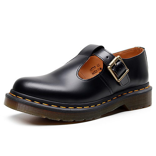 

Women's Oxfords Flat Heel Round Toe Booties Ankle Boots Daily Work Leather Buckle Solid Colored Black