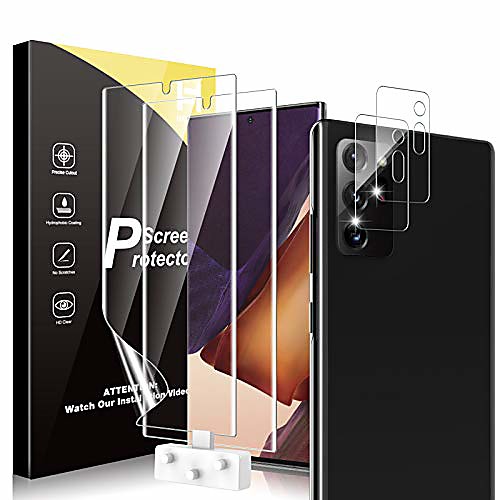 

4 pack 2 pack flexible tpu film screen protector 2 pack tempered glass camera lens protector compatible for samsung galaxy note 20 ultra 5g 6.9-inch, alignment tool