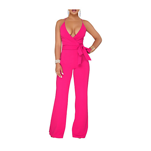 

Women's Casual Sexy Casual Daily 2021 Wine Red Blue Green Jumpsuit Solid Color Modern Style