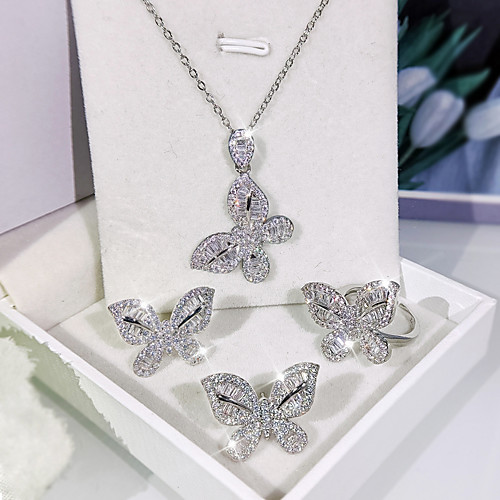 

Women's Clear Cubic Zirconia Jewelry Set Bridal Jewelry Sets Geometrical Butterfly Luxury Elegant Fashion Korean Sweet Earrings Jewelry Silver For Wedding Party Evening Beach Festival 1 set