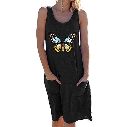 

Women's Strap Dress Short Mini Dress Blue Blushing Pink White Black Sleeveless Butterfly Spring Summer Casual 2021 S M L XL XXL XXXL 4XL 5XL / Cotton / Cotton