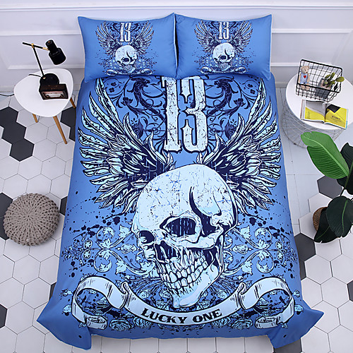 

Skull Comforter Set Blue Skull Bedding Sets with Comforter Boys 4 Piece Ghost Skeleton Bed Set with 2 Pillow Shams and 1 Cushion Cover
