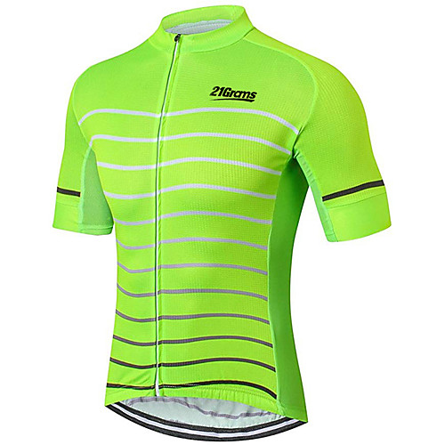 

21Grams Men's Short Sleeve Cycling Jersey Summer Spandex Polyester Yellow Blue Green Stripes Solid Color Bike Jersey Top Mountain Bike MTB Road Bike Cycling UV Resistant Quick Dry Breathable Sports