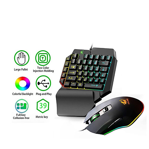 

RGB Color Backlight Single Hand Game Mini Keyboard 2400DPI4 Level Adjustable DPI Mouse USB Plug-and-Play Ergonomic