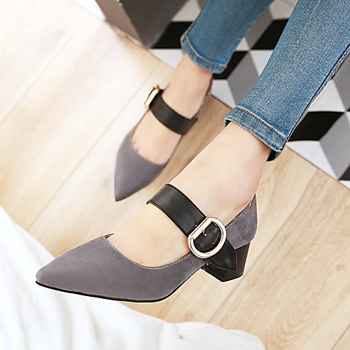 

Women's Heels Chunky Heel Pointed Toe PU Buckle Color Block Gray
