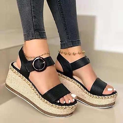 

Women's Sandals Platform Round Toe PU Solid Colored White Black Beige